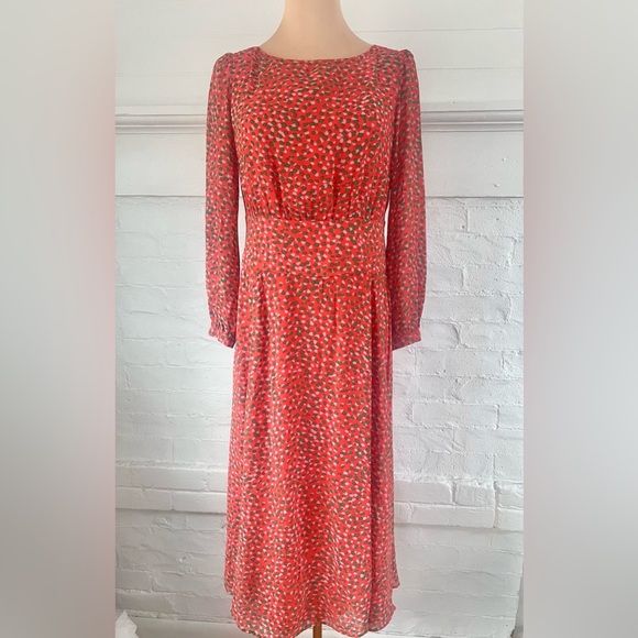 Boden Dresses & Skirts - Boden Ingrid Orange Speckled Midi Dress Long Sleeve Viscose Chiffon Sz 6 Petite